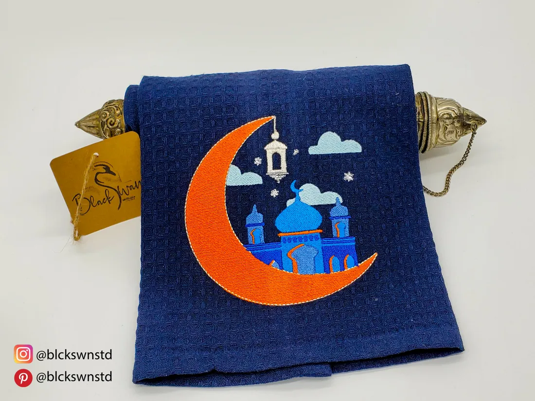 Crescent & Minarets Towel: embroidered hand towel by BlackSwan