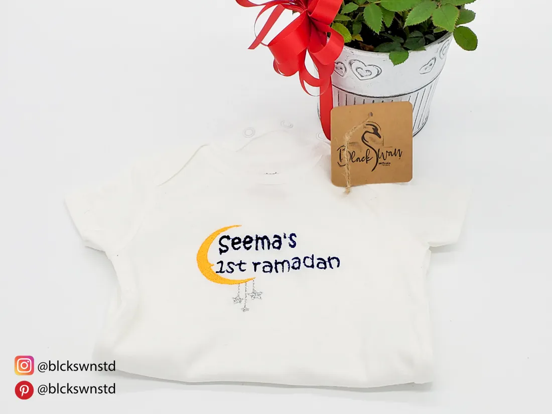 My 1st Ramadan Onesie: embroidered baby onesie by BlackSwan
